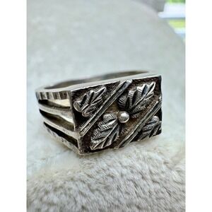Vintage Sterling‎ Silver Leaf Feather Signet Ring Split Shank Mens Size 11.75